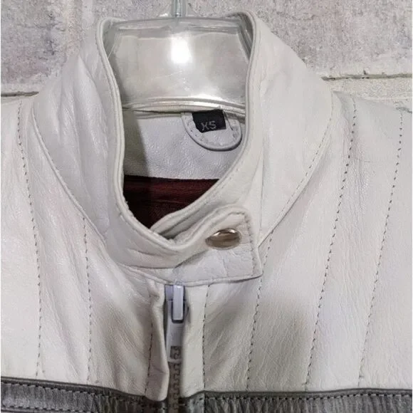 Leather jacket Jamin white with pink and silver stripe removable lining XS - Picture 4 of 12